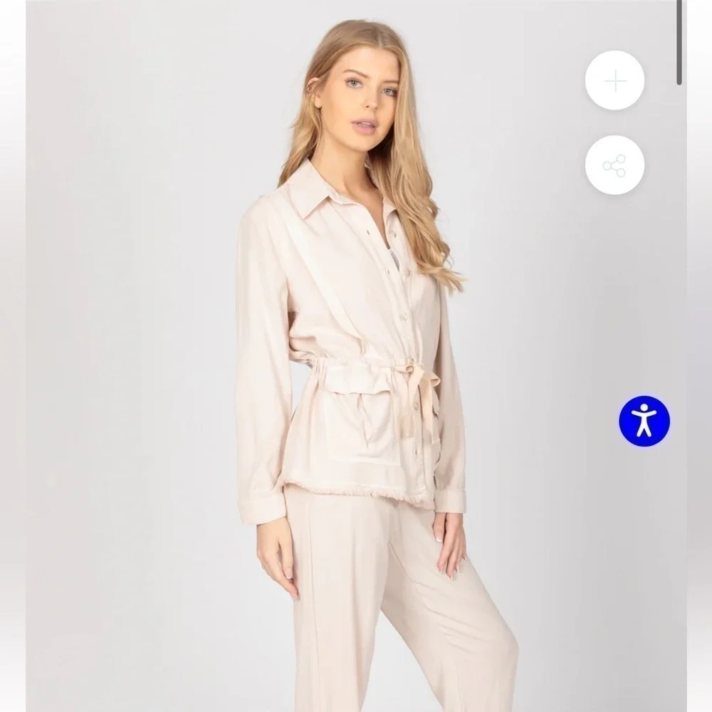 Maven West Cinched Waist Jacket Sand Cream Raw Hem Women’s Small